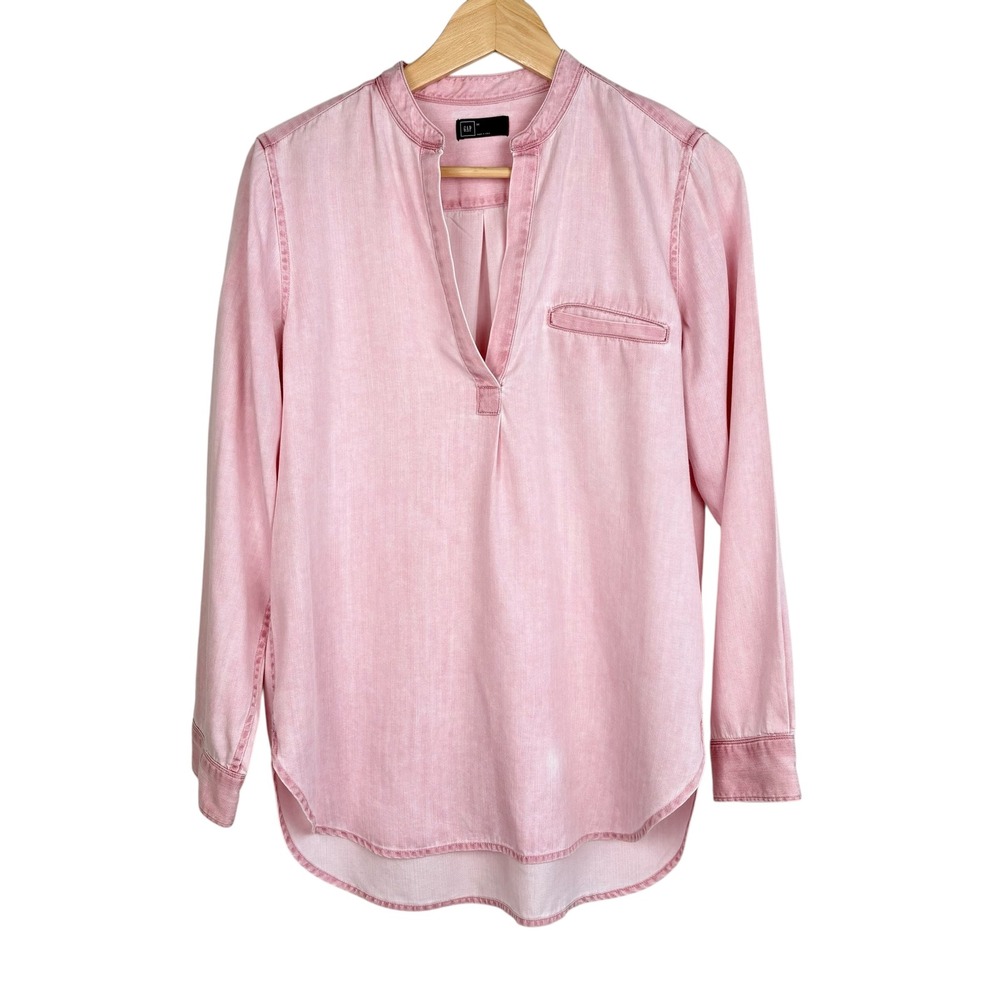 GAP Women's Pink Washed Chambray‎ Tencel Tunic Cottagecore Sz M Bohemian